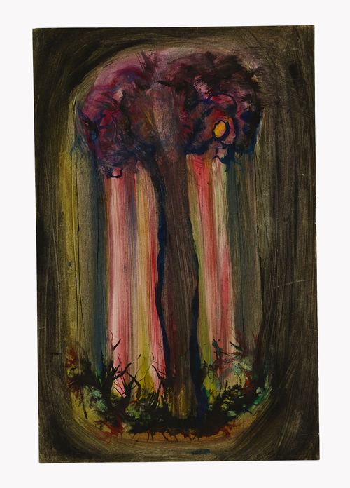 Painting of a tree, in dark tones