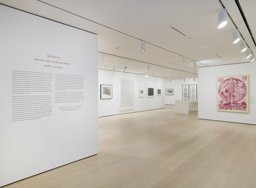 Gallery view of an exhibition of prints