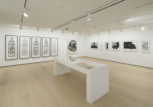 Gallery view of an exhibition of prints