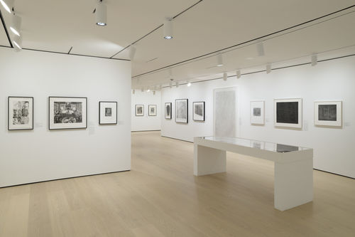 Gallery view of an exhibition of prints