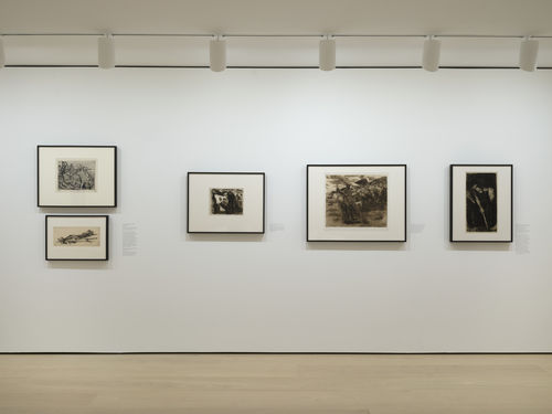 Gallery view of an exhibition of prints