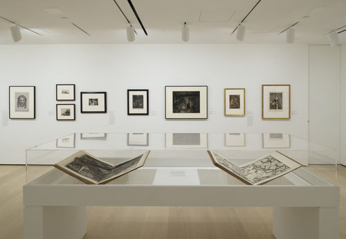 Gallery view of an exhibition of prints