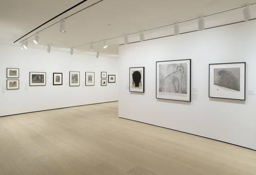 Gallery view of an exhibition of prints