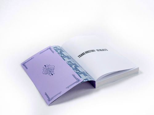 The book Trans Hirstory in 99 Objects opened to its title page