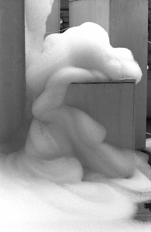 Black and white image of a sculpture made of foam