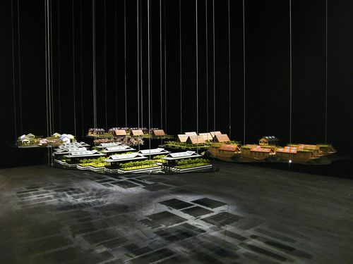Model of a town, suspended from the ceiling