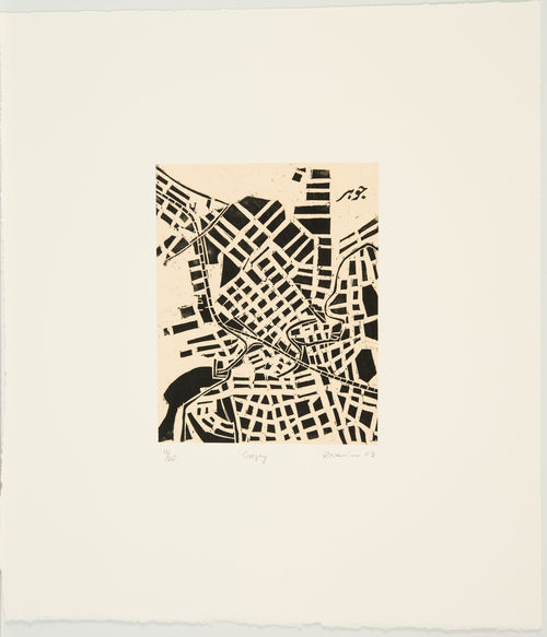 Black-and-white woodcut of a map of the city of Grozny