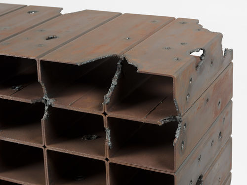 Sculpture made of stacked steel tubing