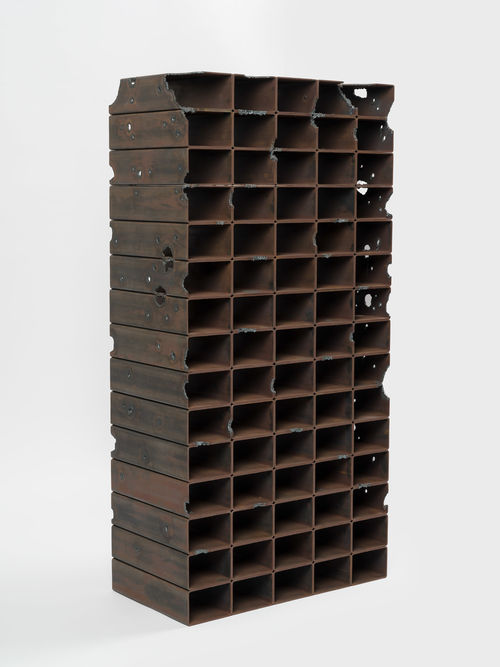 Sculpture made of stacked steel tubing