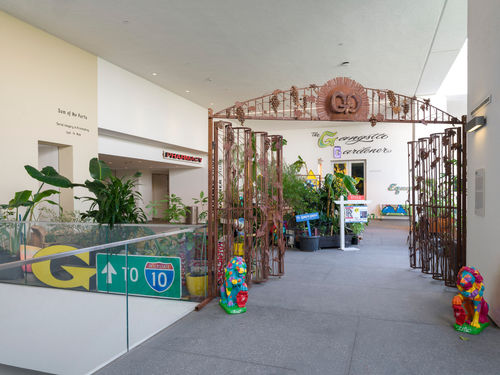 A colorful garden installed in a museum