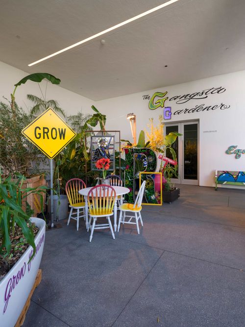 A colorful garden installed in a museum