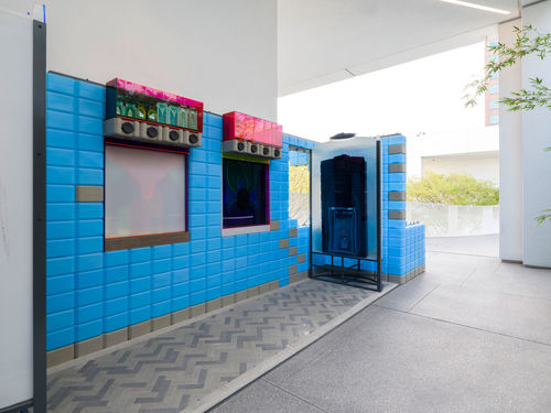 Structure made of recycled blue bricks