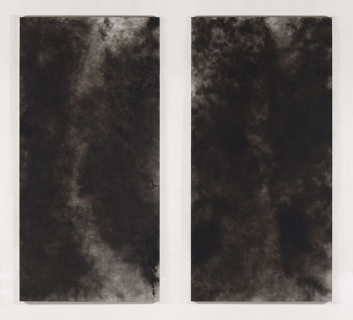 Diptych consisting of two dark abstract works made with smoke