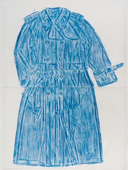 blue rubbing of a trench coat