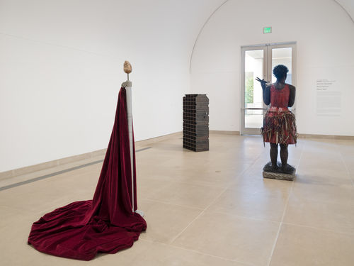 installation image showing free-standing, multimedia sculptural works