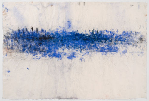 Abstract drawing with frenetic blue marks