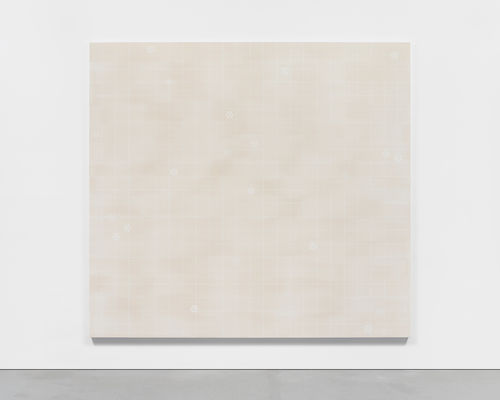 Light, neutral colored square grid pattern with occasional flowers