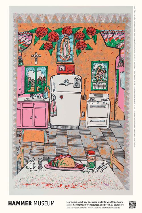 Colorful drawing of a kitchen and dining table