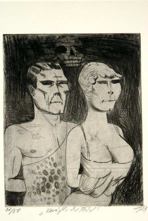 Portrait of a scantily-clad man and woman 