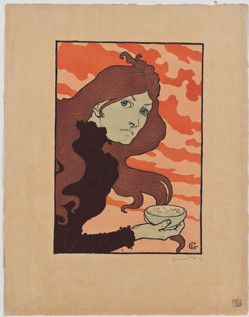A long-haired woman holds a bowl of liquid in her hand