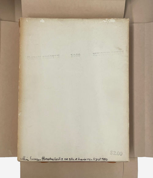 A bare paper with Aram Saroyan's name stamped across it