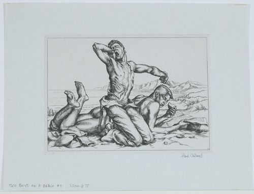 drawing of 2 boys on beach