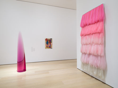 framed and sculptural works in gallery