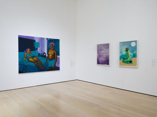 Framed works on wall