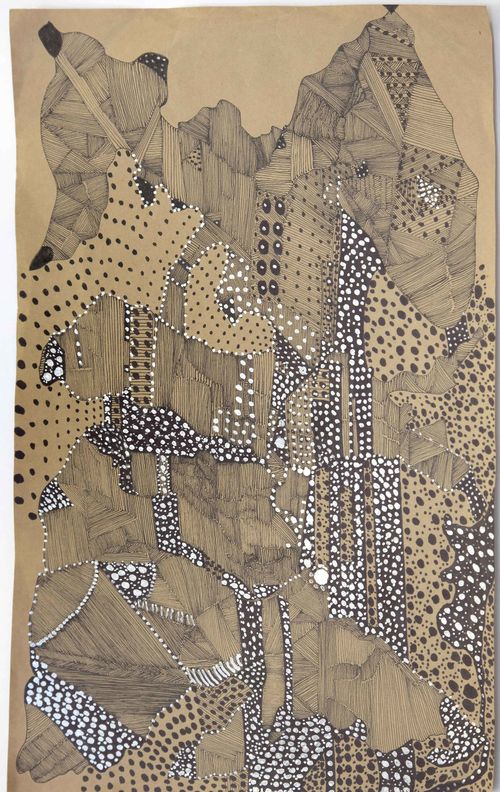 Abstract composition in brown, black, and white