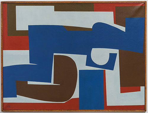 Abstract composition with a prominant blue figure