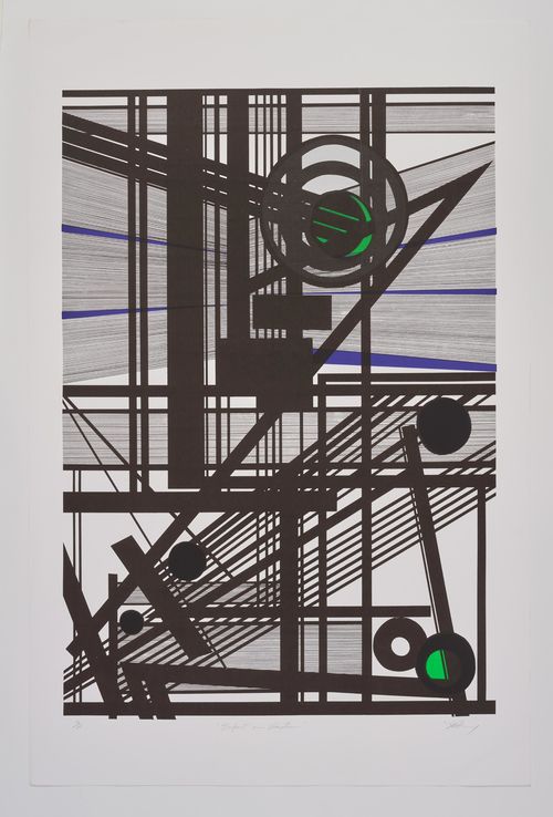 Abstract geometric print with striking black lines