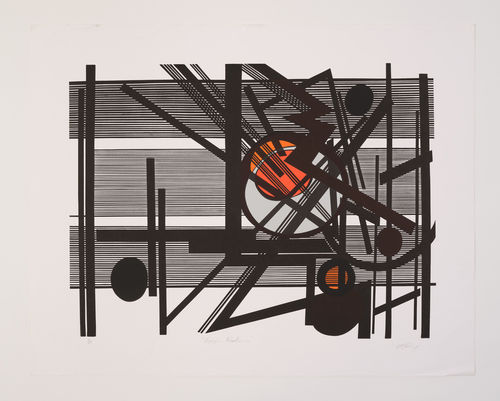 Abstract geometric print with striking black lines