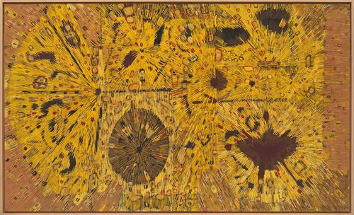 Colorful abstract painting in yellow hues