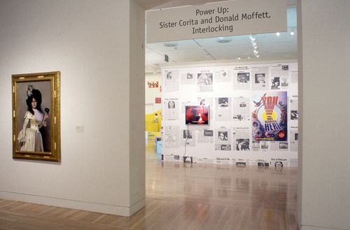 Installation view of Power Up: Sister Corita and Donald Moffett, Interlocking at the Hammer Museum, Los Angeles from February 6 – April 2, 2000
