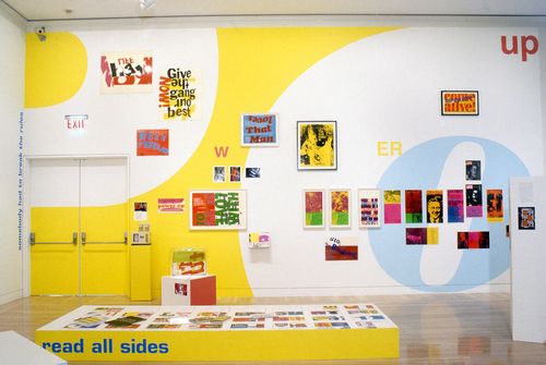 Installation view of Power Up: Sister Corita and Donald Moffett, Interlocking at the Hammer Museum, Los Angeles from February 6 – April 2, 2000