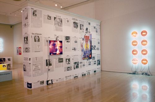 Installation view of Power Up: Sister Corita and Donald Moffett, Interlocking at the Hammer Museum, Los Angeles from February 6 – April 2, 2000