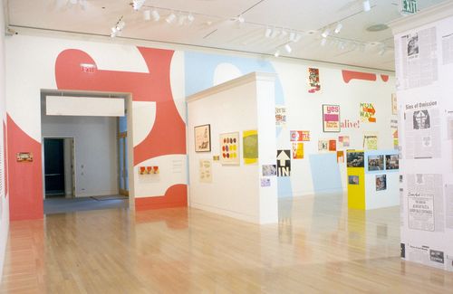 Installation view of Power Up: Sister Corita and Donald Moffett, Interlocking at the Hammer Museum, Los Angeles from February 6 – April 2, 2000