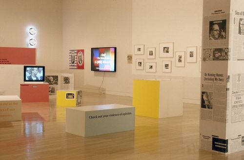 Installation view of Power Up: Sister Corita and Donald Moffett, Interlocking at the Hammer Museum, Los Angeles from February 6 – April 2, 2000