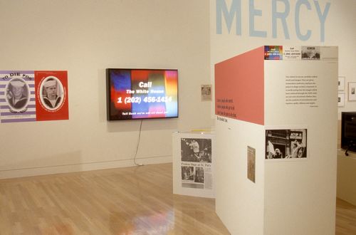 Installation view of Power Up: Sister Corita and Donald Moffett, Interlocking at the Hammer Museum, Los Angeles from February 6 – April 2, 2000