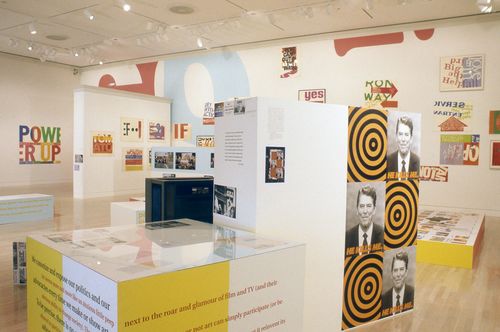 Installation view of Power Up: Sister Corita and Donald Moffett, Interlocking at the Hammer Museum, Los Angeles from February 6 – April 2, 2000