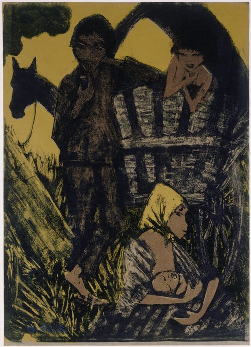 Otto Mueller, Gypsy Family beside Covered Wagon, 1926 - 1927