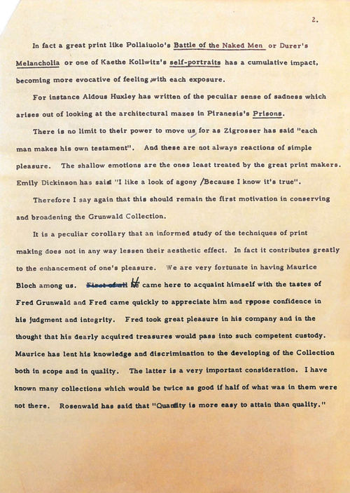 Jake Zeitlin, speech on the occasion of the dinner celebrating The Fred Grunwald Collection: A Memorial Exhibition at UCLA, April 22, 1966