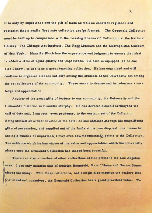 Jake Zeitlin, speech on the occasion of the dinner celebrating The Fred Grunwald Collection: A Memorial Exhibition at UCLA, April 22, 1966