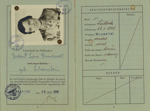Gertrud Grunewald, German Passport (Reisepass), January 25, 1939
