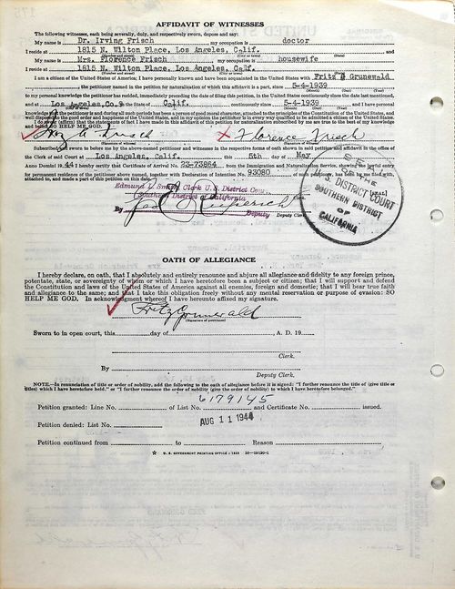 Friedrich Grunewald, Petition for Naturalization, May 5, 1944