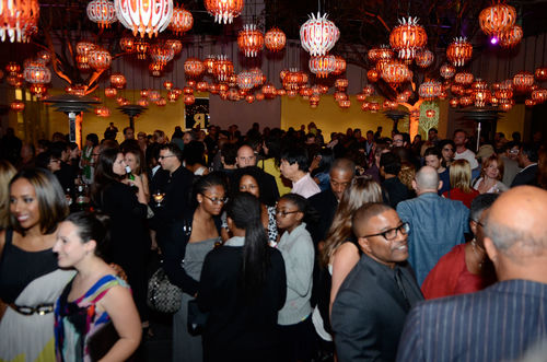 Guests in courtyard during the opening of "Now Dig This!" Hammer Museum, Los Angeles