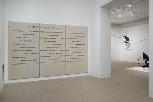 Exhibition signage: Artists & Artist Friends. Installation view at the Hammer Museum, Los Angeles