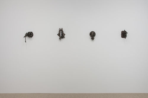 Four works by Melvin Edwards, left to right: "Some Bright Morning," 1963, "Afro-Phoenix #2," 1964, "Mojo for 1404," 1964, and "August the Squared Fire," 1965. Installation view at the Hammer Museum, Los Angeles