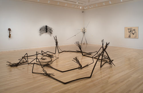 Foreground: Maren Hassinger, "A Place for Nature," 2011; background: works by Senga Nengudi and David Hammons. Installation view at the Hammer Museum, Los Angeles