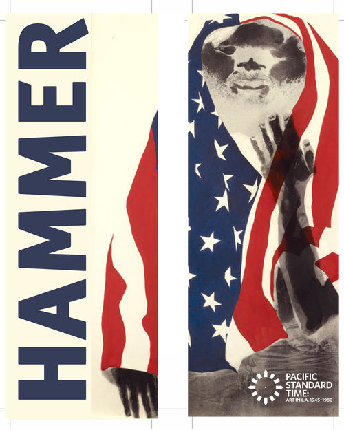 Street pole banner design for "Now Dig This!" featuring David Hammons, "America the Beautiful," 1968. Hammer Museum, Los Angeles